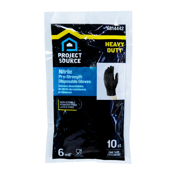 Project Source Heavy Duty One size fits most 10 -Count Textured -Grip Food Grade Nitrile Disposable cleaning gloves 5 -Pairs