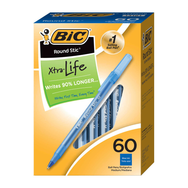 BIC Round Stic Medium Point Translucent Barrel Ballpoint Pens - Blue Ink - 1.0mm