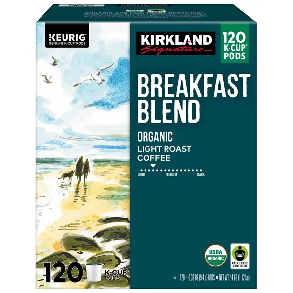 Kirkland Signature Coffee Organic Breakfast Blend K-Cup Pod, 120-count