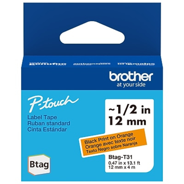 Brother P-touch Btag Label Tapes, 0.47 in x 13.1 ft - Black & Orange