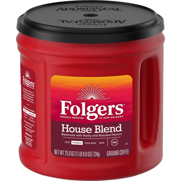 Folgers House Blend Ground Coffee, Medium Roast, 25.9 Ounce Canister