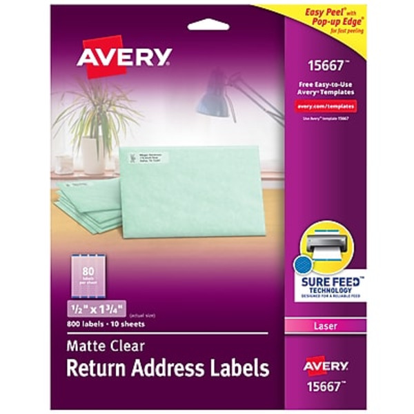 Avery 1/2" x 1-3/4" Matte Clear Laser Sure Feed Technology Return Address Labels