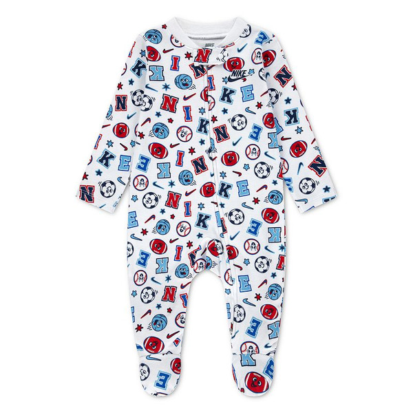 Nike Baby Boys' Long Sleeve Logo Sport Print Footed Coverall, 3 Months - White
