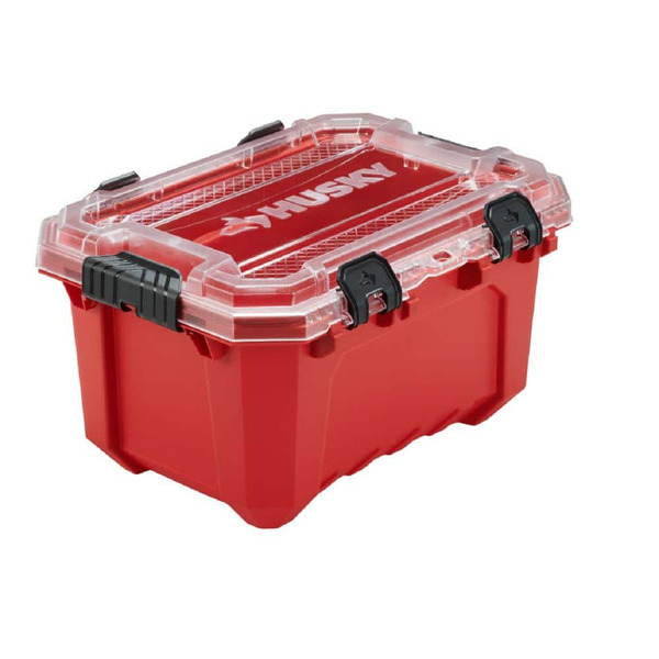 Husky 5-gal. Professional Heavy Duty Waterproof Stackable Plastic Storage Container With Hinged Lid In Red