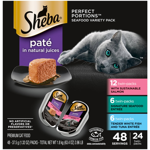 SHEBA PERFECT PORTIONS Cat Food, Premium, Pate in Natural Juices, Seafood Variety Pack - 2 oz