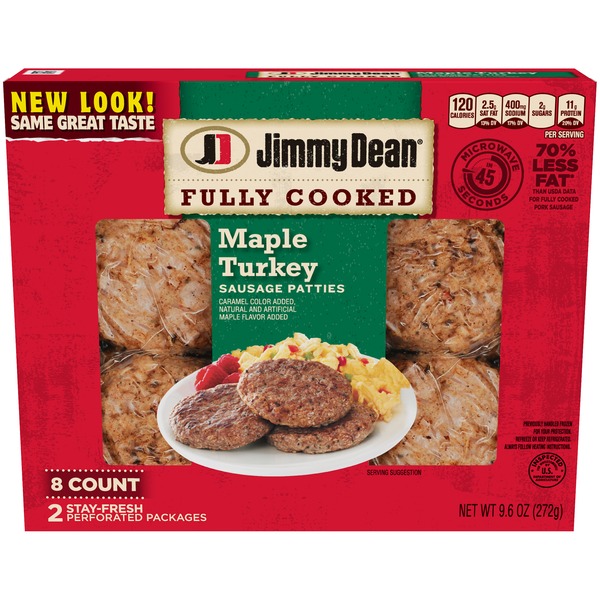 Jimmy Dean Fully Cooked Maple Turkey Sausage Patties, 8 Count (9.6 oz