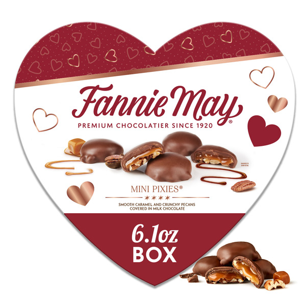 Fannie May Premium Mini Pixies Heart Box, Milk Chocolate, Caramel