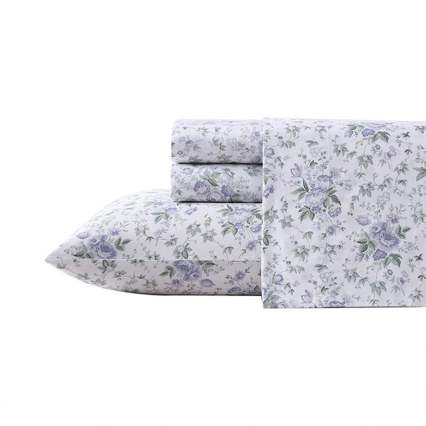 Laura Ashley Lilian 100% Cotton 300 Thread Count Sateen Sheet Set - Purple