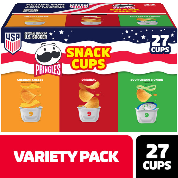 Pringles Snack Cups Variety Pack Potato Crisps Chips, Lunch Snacks, Snack Stacks, 27 Count