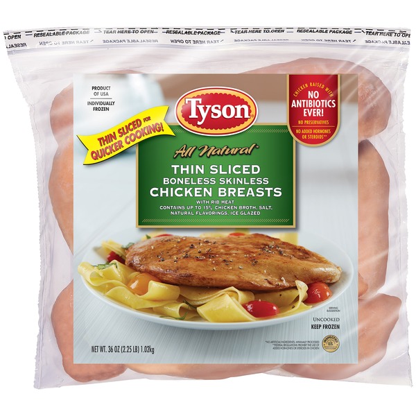Tyson Tyson® Thin Sliced Boneless Skinless Chicken Breasts, 2.25 lb. (Frozen) (36 oz) Instacart