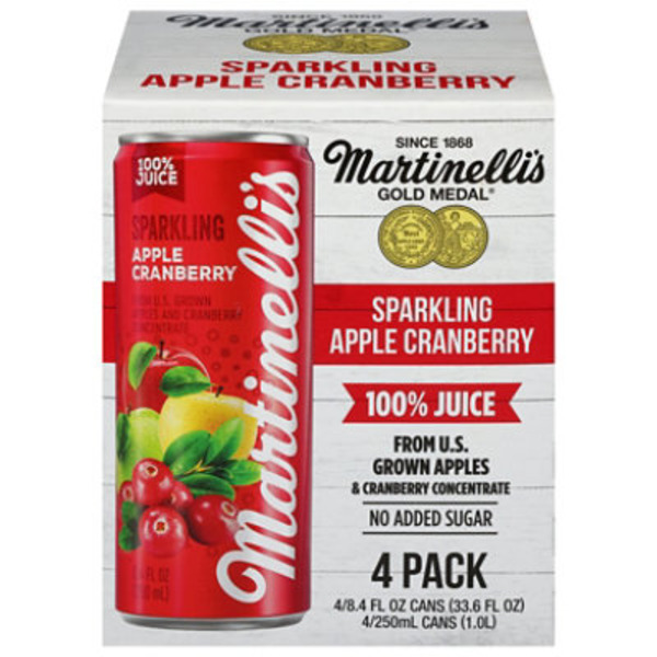 Martinelli's 100% Juice, Apple Cranberry, Sparkling, 4 Pack