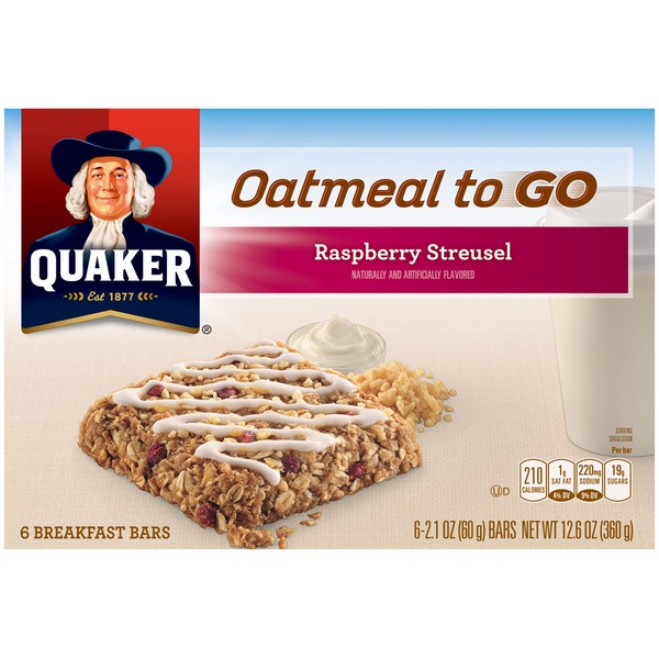Quaker Oatmeal To Go Raspberry Streusel Breakfast Bars (2.1 oz) Instacart