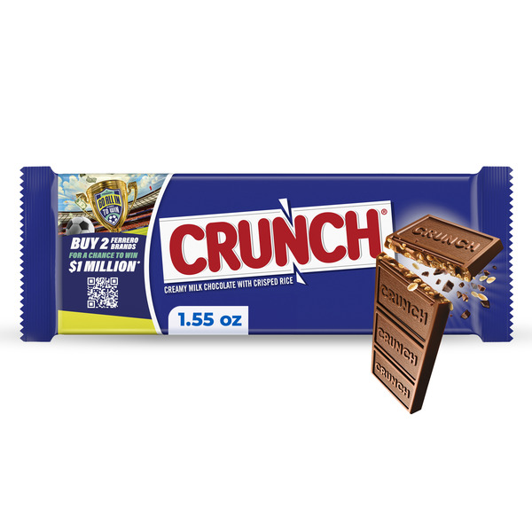 CRUNCH Full-Size Candy Bar, Creamy Milk Chocolate with Crunchy Crisped Rice, Single Bar, 1.55 oz