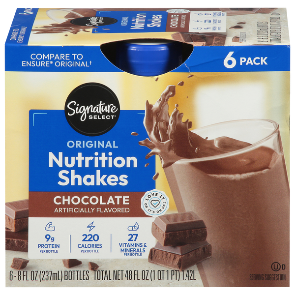 Signature SELECT Nutrition Shakes, Chocolate, Original, 6 Pack