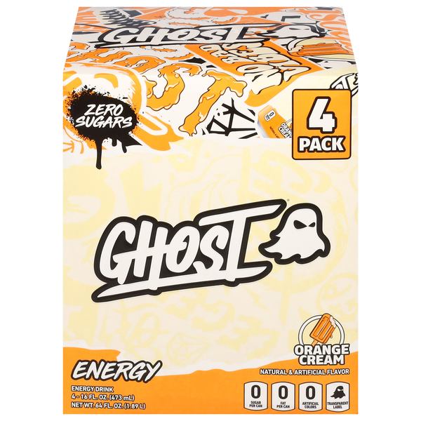 GHOST Energy Drink, Zero Sugars, Orange Cream, 4 Pack Same-Day