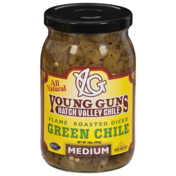 Young Guns Green Chile, Diced, Flame Roasted, Medium