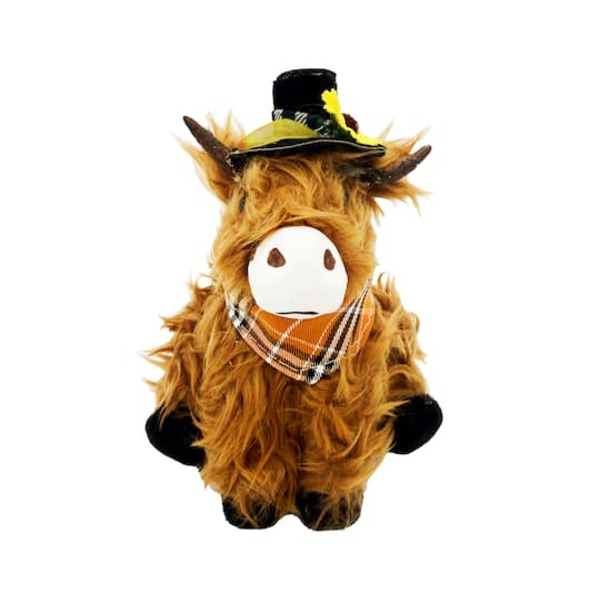 Ashland Highland Bull Decorative Animal with Hat - Brown