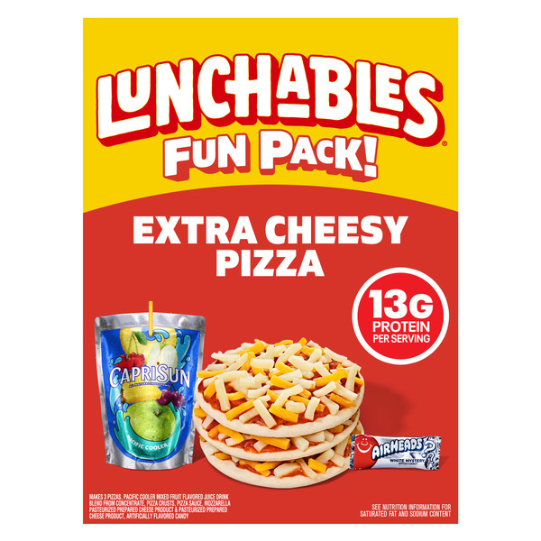 Lunchables Extra Cheesy Pizza Kids Lunch Snack Meal Kit with Capri Sun Drink & Airheads
