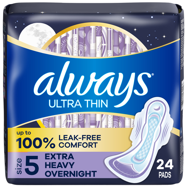 Always Ultra Thin Size 5 Extra Heavy Overnight Pads With Wings