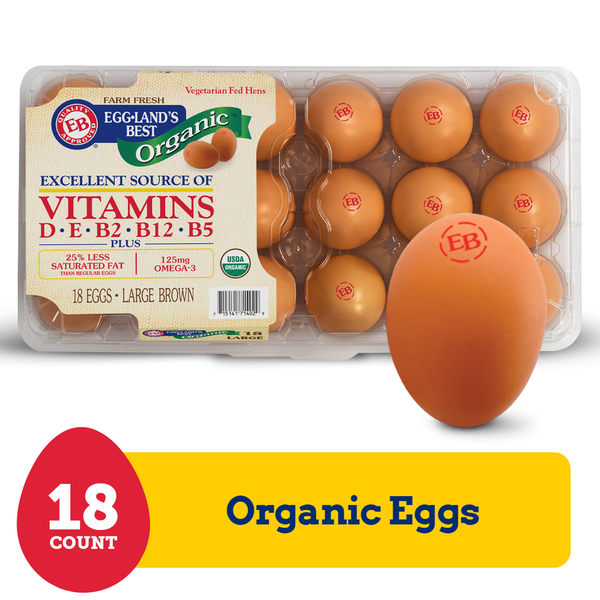 Eggland's Best 100% USDA Organic Certified Large Brown Eggs, 18 count
