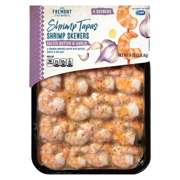 Fremont Fish Market Salted Butter & Garlic Shrimp Skewers, 4 Skewers