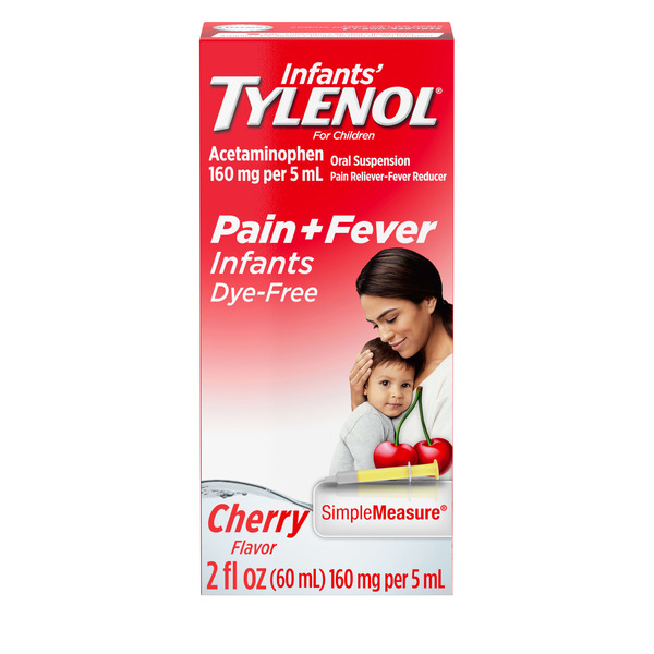 Infant's Tylenol Infants’ Acetaminophen Pain + Fever Oral Suspension, Dye-Free Cherry