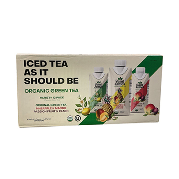SAINT JAMES Low Sugar Organic Original Green Tea/Passion Fruit & Peach/Pineapple & Mango Brewed Tea