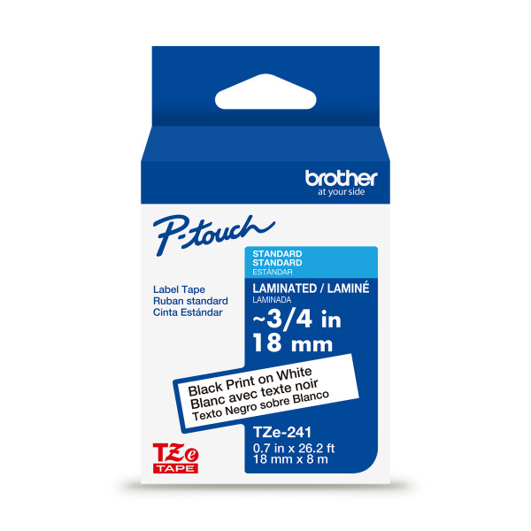 Brother Laminated Label Tape, 3/4 in x 26.2 ft - Black & White