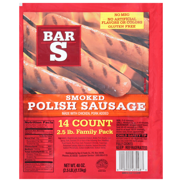 Bar-S Polish Sausage, Smoked, Family Pack