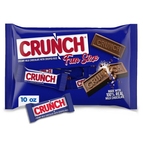 CRUNCH Fun Size Candy Bars, Creamy Milk Chocolate with Crisped Rice, Individually Wrapped Candy, Shareable Pack, 10 oz