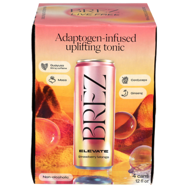 Brez Elevate Strawberry Mango Uplifting Non-Alcoholic 4 Pack Case
