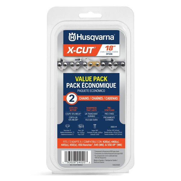 Husqvarna X-Cut SP33G 2 -Pack 72 Link Replacement Chainsaw Chain For 18-in , 0.05-in Gauge , .325-in Pitch