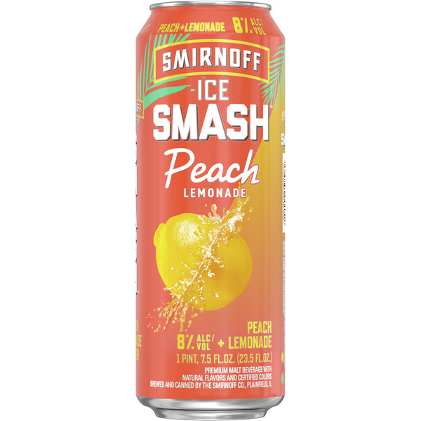 Smirnoff Ice Smash Peach Lemonade, 23.5 fl oz, Single Serve Can, 8
