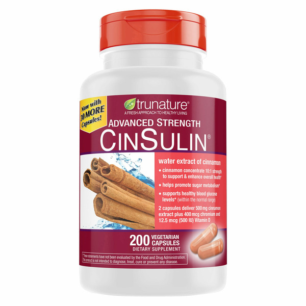 trunature Cinnamon Concentrate Cinsulin 500mg, 200 Vegetarian Capsule