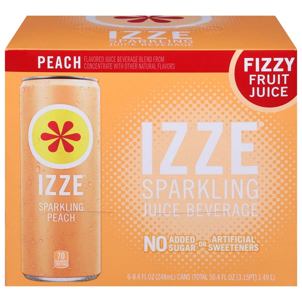 IZZE Sparkling Juice Beverage Blend, Peach, No Sugar Added, 8.4 FL