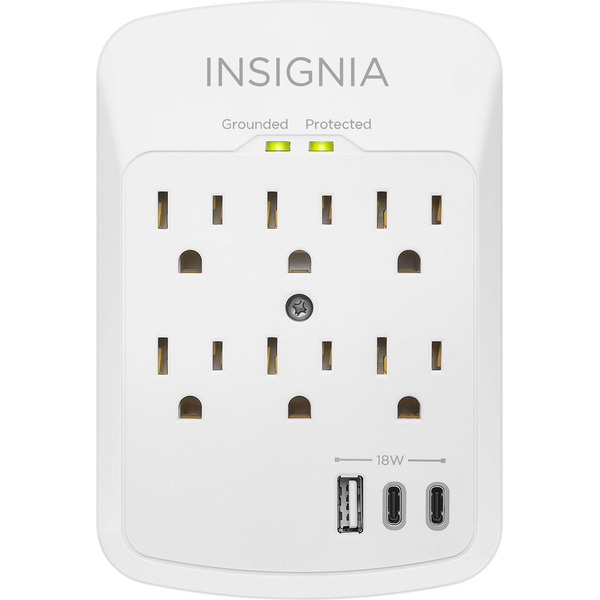 Insignia 6-Outlet, 2-USB-C & 1-USB Wall Tap 1,800 Joules Surge Protector - White