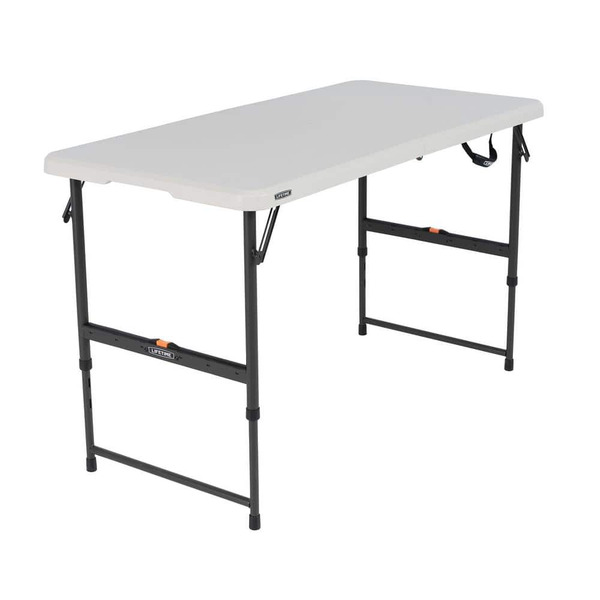 Lifetime 4 Ft. One Hand Adjustable Height Fold-in-half Resin Table; Almond