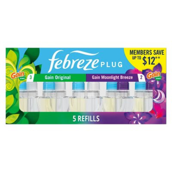 Febreze Plug In Refill, Gain Original (3) & Moonlight Breeze (2