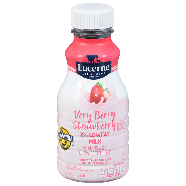Lucerne Milk, Lowfat, Strawberry Flavored, 1% Milkfat