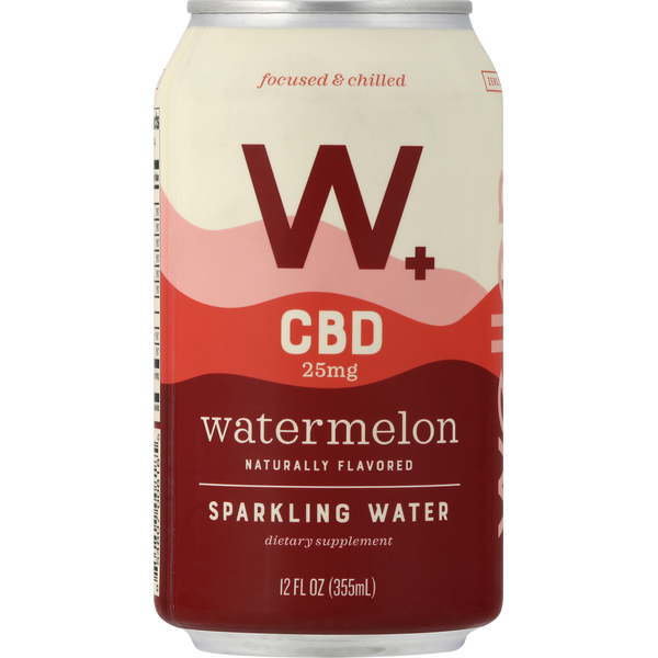 W+ Sparkling Water, CBD, 25 mg, Watermelon Same-Day Delivery