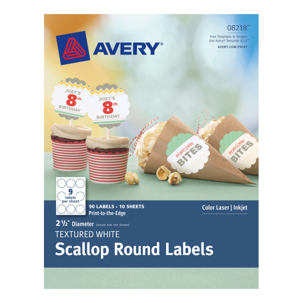 Avery 08218 2 1/2" Textured White 9 Labels per Sheet Round Scallop Laser & Inkjet Multipurpose Labels