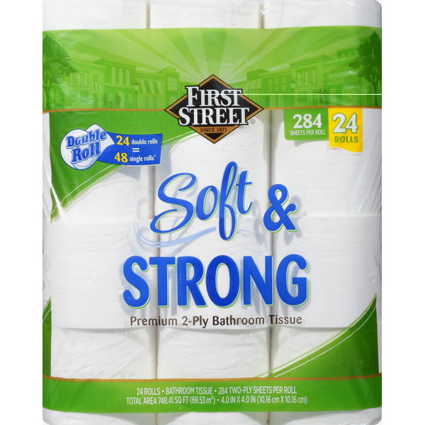 First Street Bathroom Tissue, Premium, Double Roll, Soft & Strong, 2-Ply