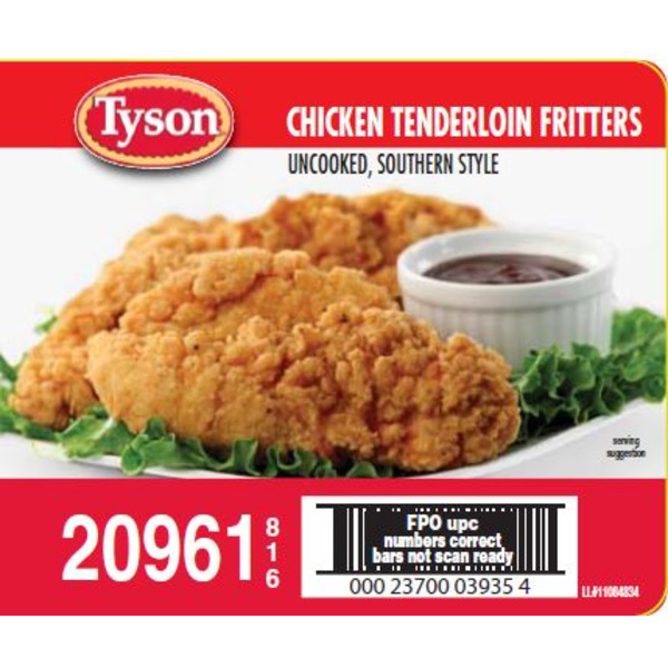 Frozen Tyson - Uncooked, Southern Style, Chicken Tenderloin Fritters, 1.06 Oz, 75 Pieces- 10 lbs
