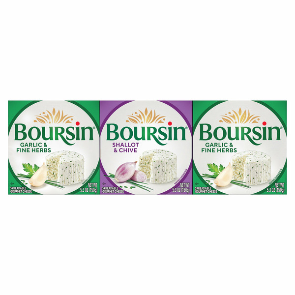 Boursin Garlic & Fine Herbs + Shallot & Chive, Gournay Cheese, 5.2 oz, 3-count