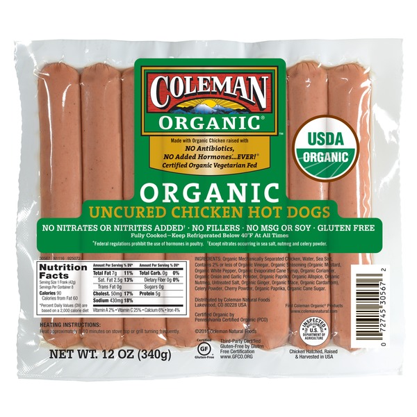 Coleman Uncured Chicken Hot Dogs (0.75 lb) Instacart