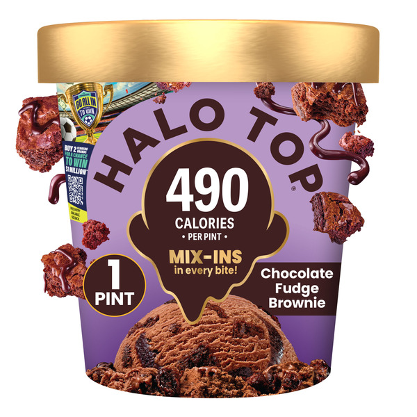 Halo Top Chocolate Fudge Brownie Light Ice Cream, Lower Calorie Frozen Dessert Pint, 16 fl oz