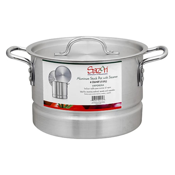 Sazon Stock Pot, with Steamer, Aluminum, 8 Quart Same-Day Delivery