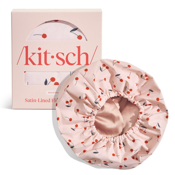 Kitsch Satin-Lined Flexi Shower Cap - Cherry Print