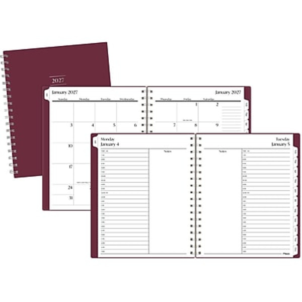 Mead 2027 Essentials Daily & Monthly Planner, 7 x 8.75 in - Burgundy