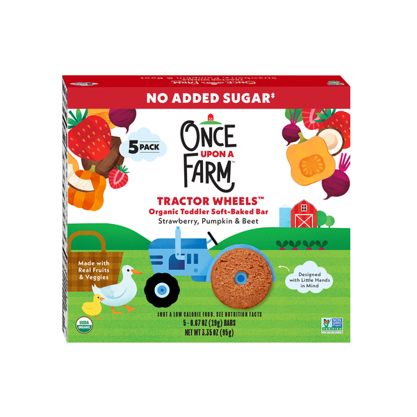 Once Upon a Farm Organic Tractor Wheels Toddler Bar, Strawberry